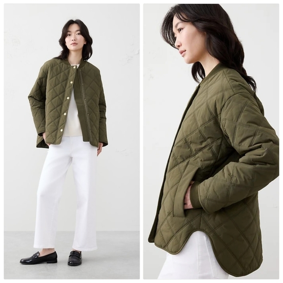 Banana Republic Factory Jackets & Blazers - Banana Republic Nylon Quilted Jacket Water Resistant Snap Zip Bomber Green Small